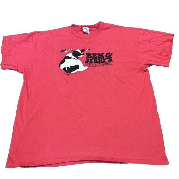 Vintage Ben & Jerrys Vermonts Finest Ice Cream T shirt 2XL 90s USA 1996 Red - Picture 1 of 9
